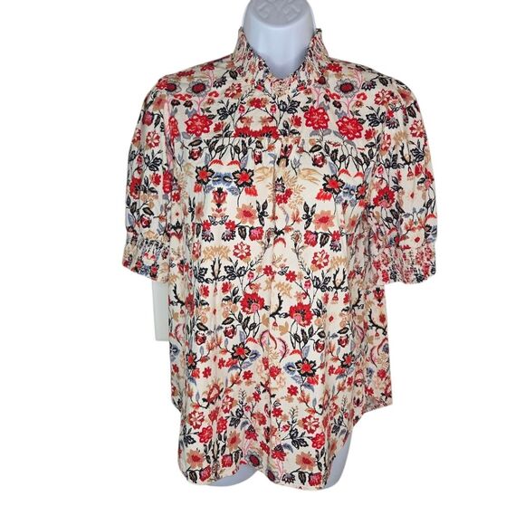 Loft Floral Mock Neck Boho Blouse Top Size Medium - Picture 1 of 8